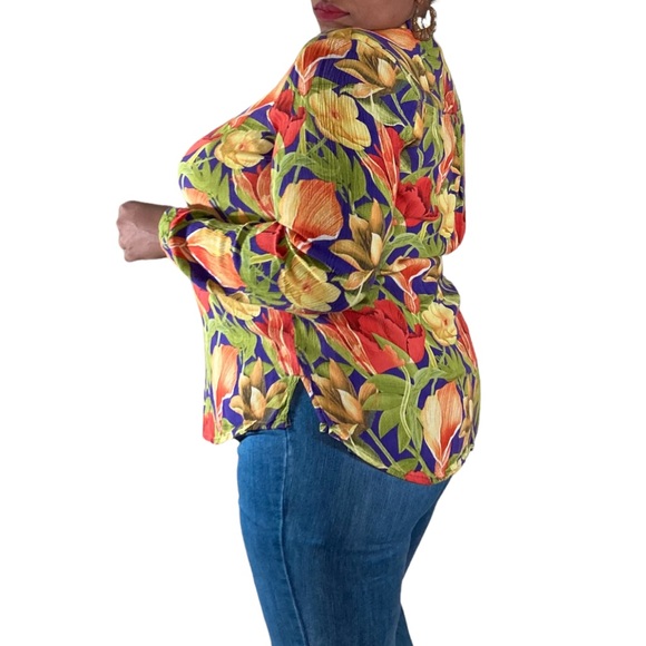 Bright Colored Floral Button Up Blouse - Picture 2 of 6